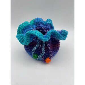 Handmade Crochet Sack Teal Blue Purple